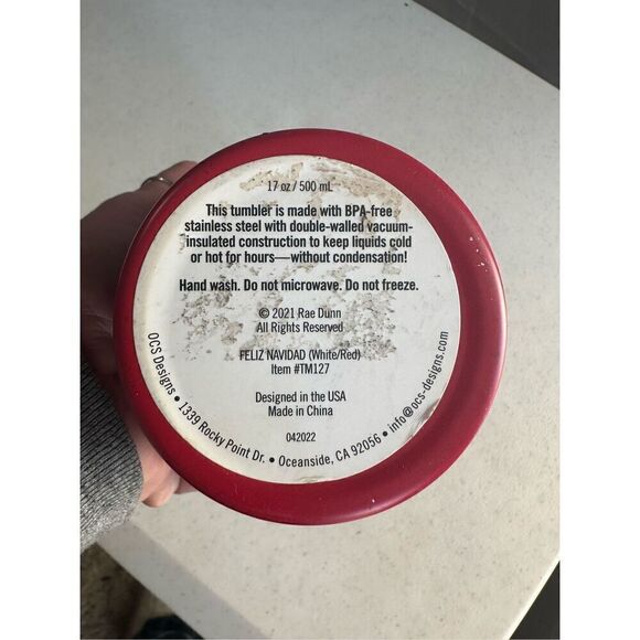 Rae Dunn Feliz Navidad Insulated Stainless Steel Tumbler 17 oz Red & White - Picture 3 of 3